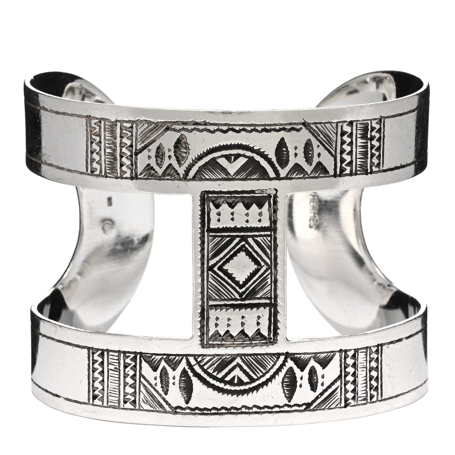 Hermes Sterling Silver Touareg Wide Cuff Bracelet 1 of 3