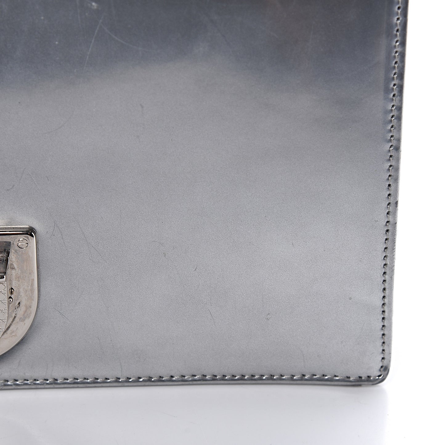 Metallic Patent Micro-Cannage Medium Diorama Flap Bag Silver
