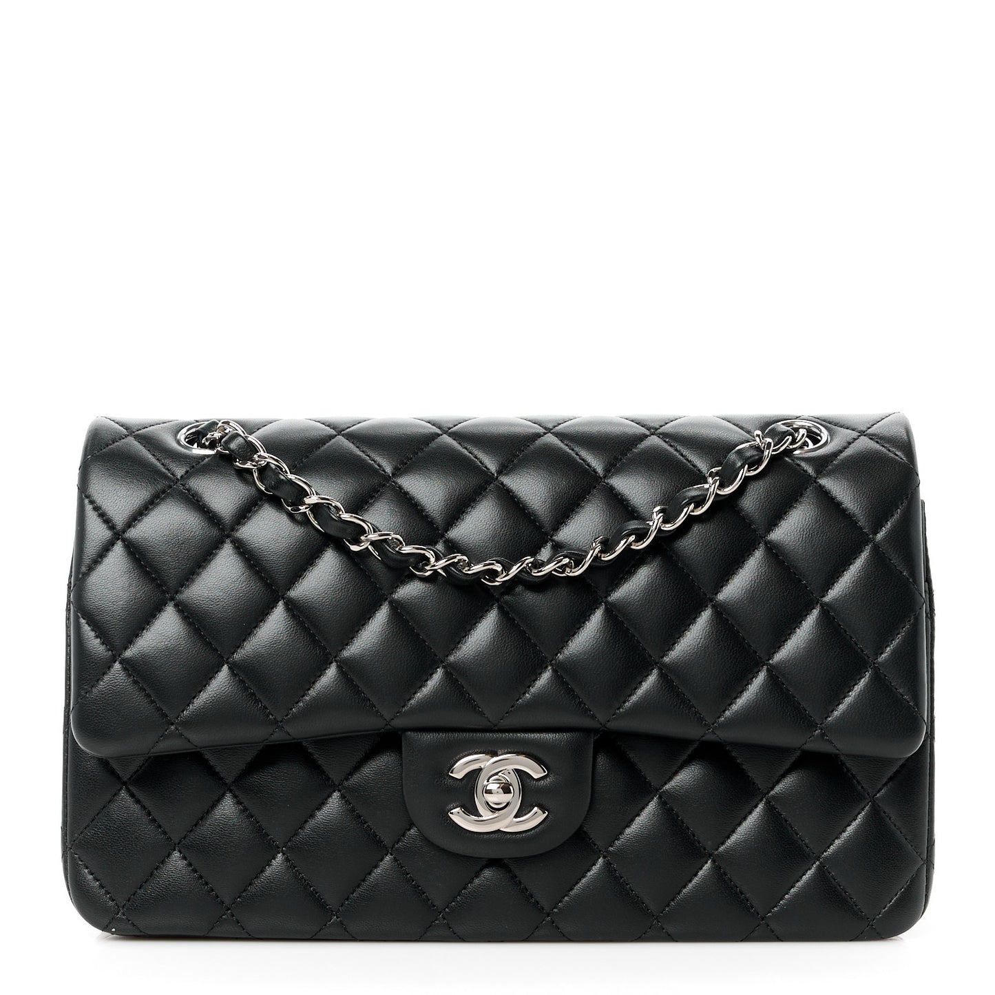 Lambskin Quilted Medium Double Flap Black