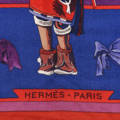 Hermes Cashmere Silk Kachinas Shawl 140 Rouge Bleu Parme 3 of 5