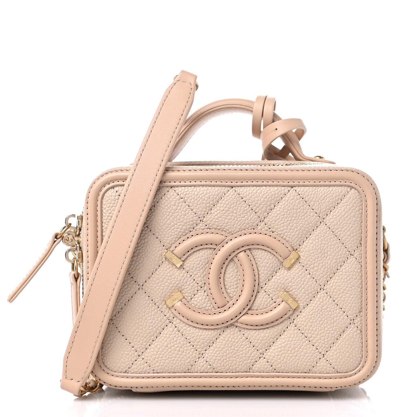 Caviar Quilted Small CC Filigree Vanity Case Beige
