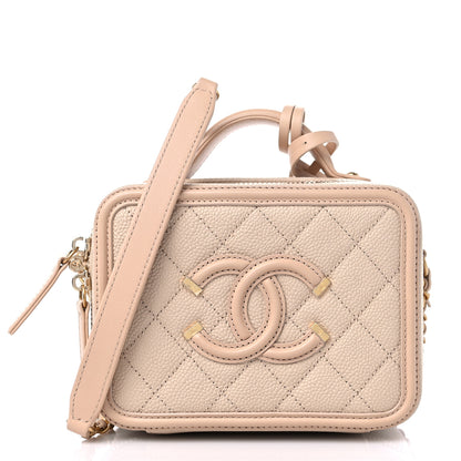 Chanel Caviar Quilted Small CC Filigree Vanity Case Beige 3 of 10