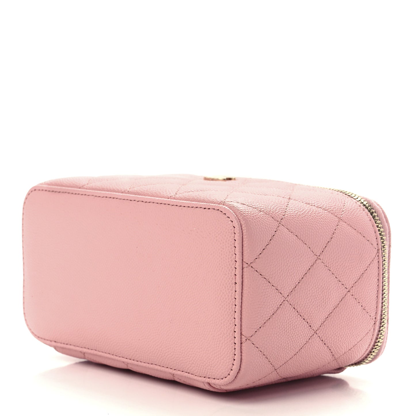 Caviar Quilted Small Vanity Case With Chain Pink