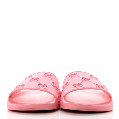 Gucci Rubber GG Monogram Perforated Womens Slide Sandals Rose Box 41 2 of 9
