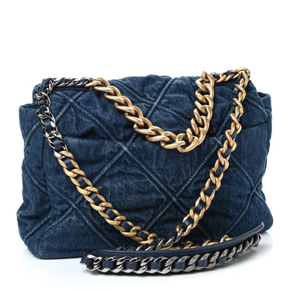 Chanel Denim Quilted Large Chanel 19 Flap Blue 3 of 9