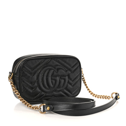 Gucci Calfskin Matelasse Mini GG Marmont Chain Shoulder Bag Black 3 of 10