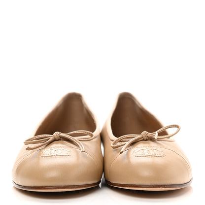 Chanel Lambskin Cap Toe CC Ballerina Flats 41 Beige 2 of 11