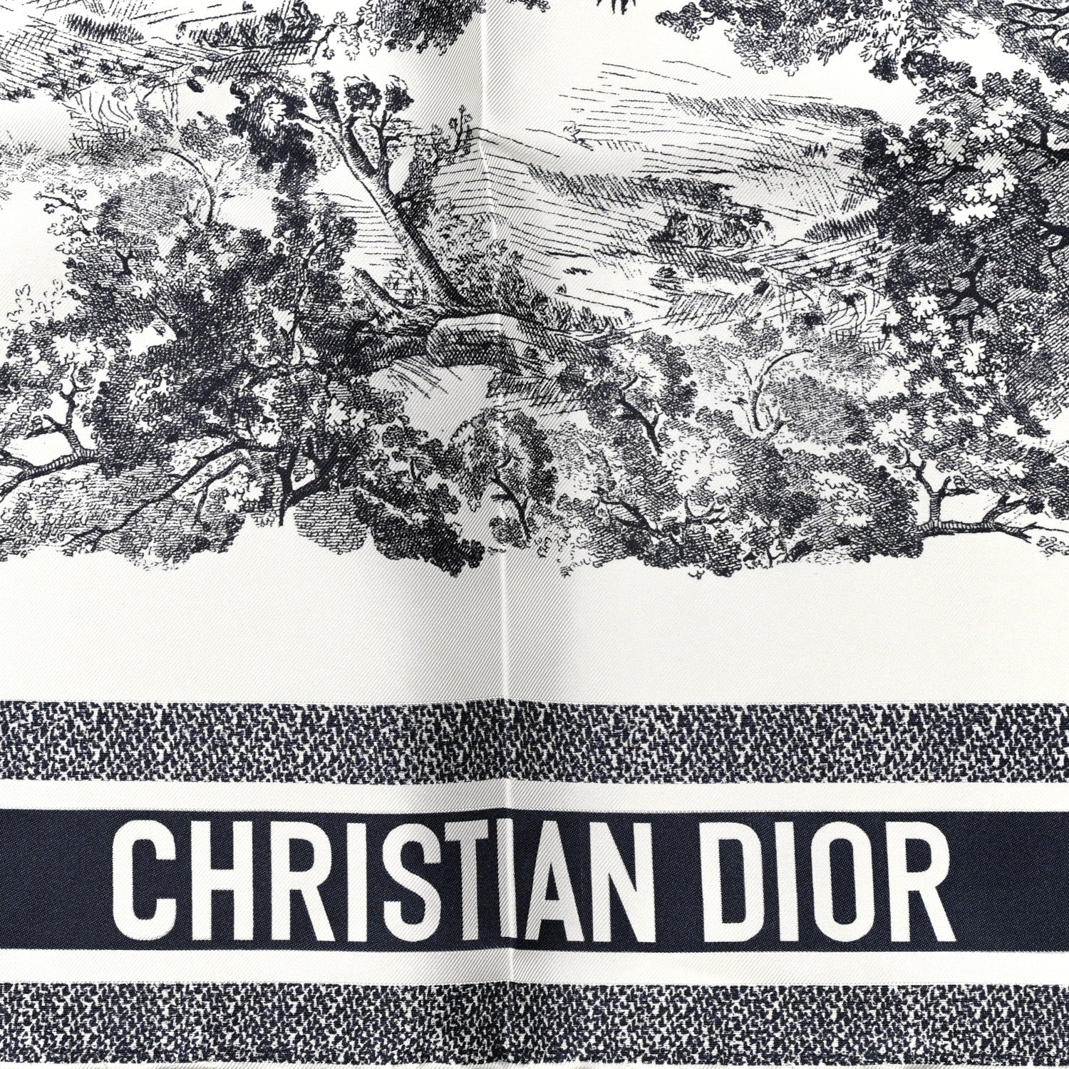 Christian Dior Silk Toile De Jouy Scarf Blue Marine 2 of 3