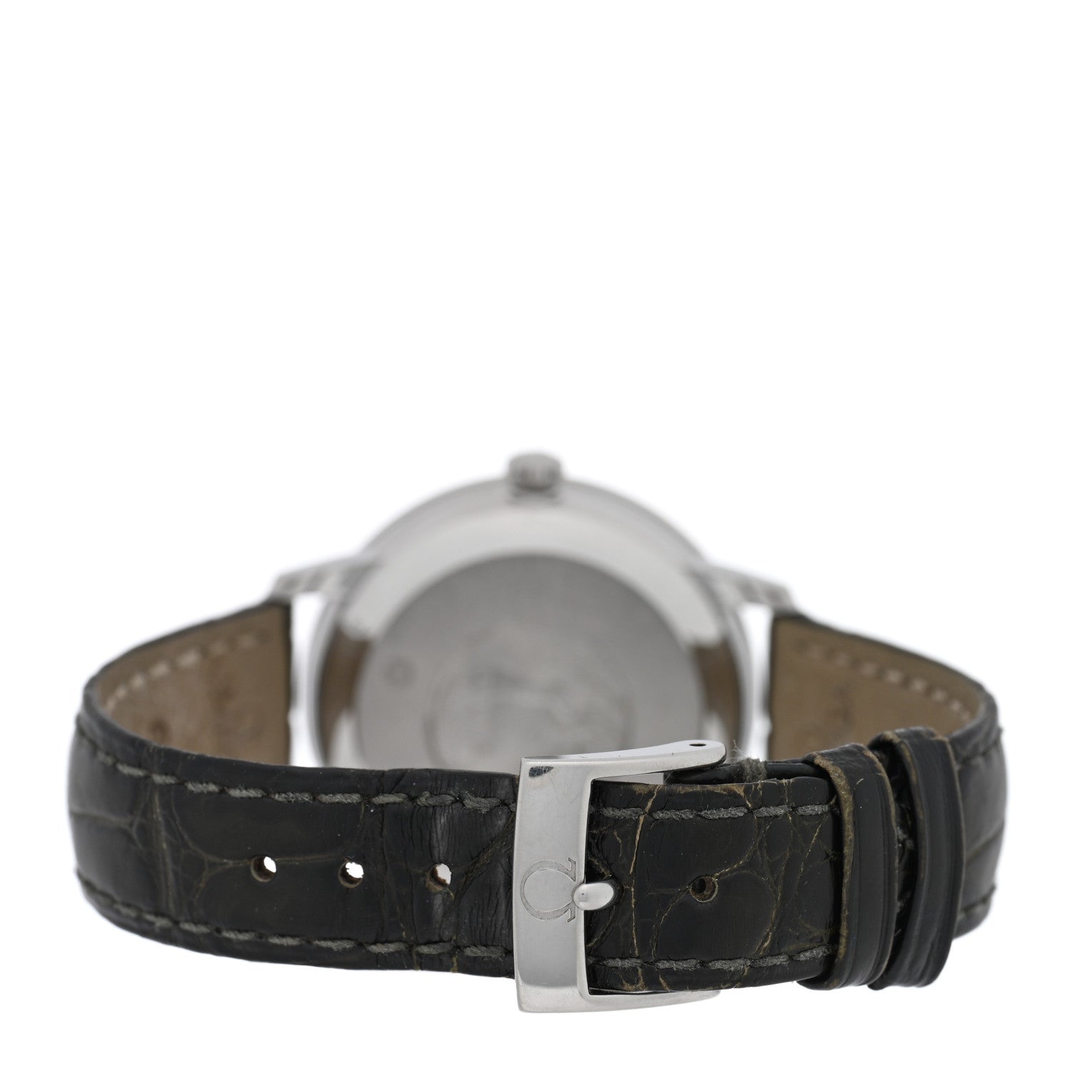 Omega Stainless Steel Alligator Diamond 32.7mm De Ville Prestige Quartz Watch White 424.13.33.20.52.002 3 of 5