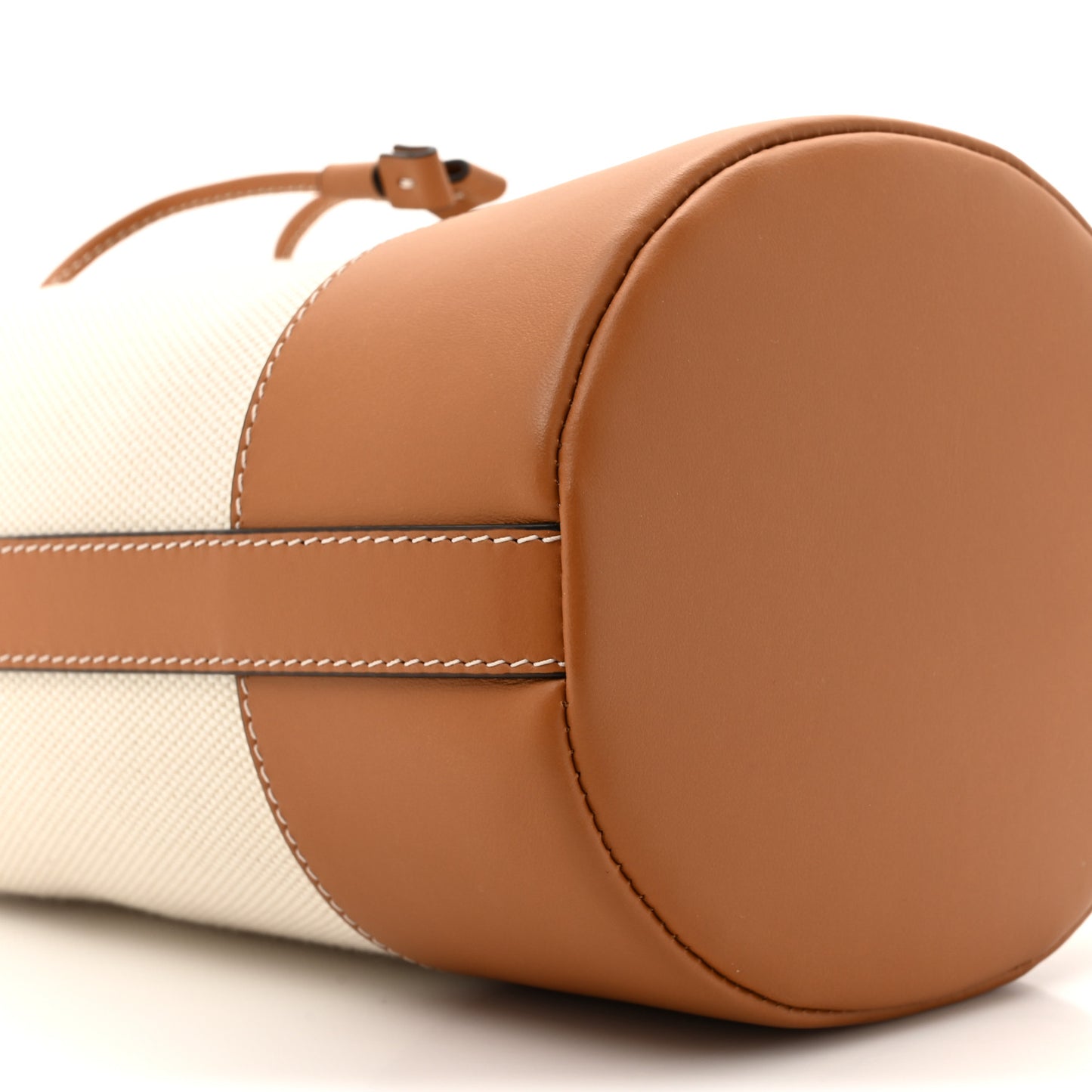 Calfskin Canvas Bucket Bag Natural Russet Brown