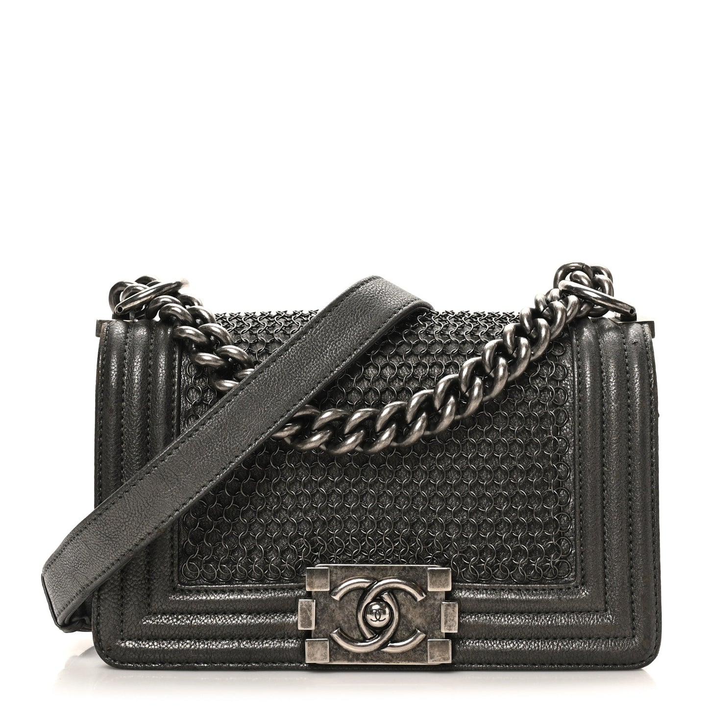 Goatskin Quilted Small Chain Mail Boy Flap Grey