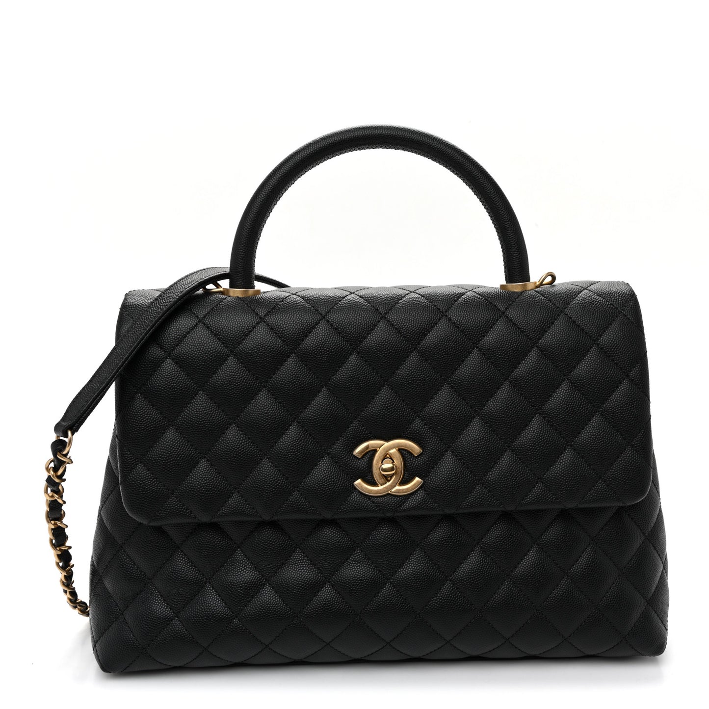 Caviar Quilted Medium Coco Handle Flap Black
