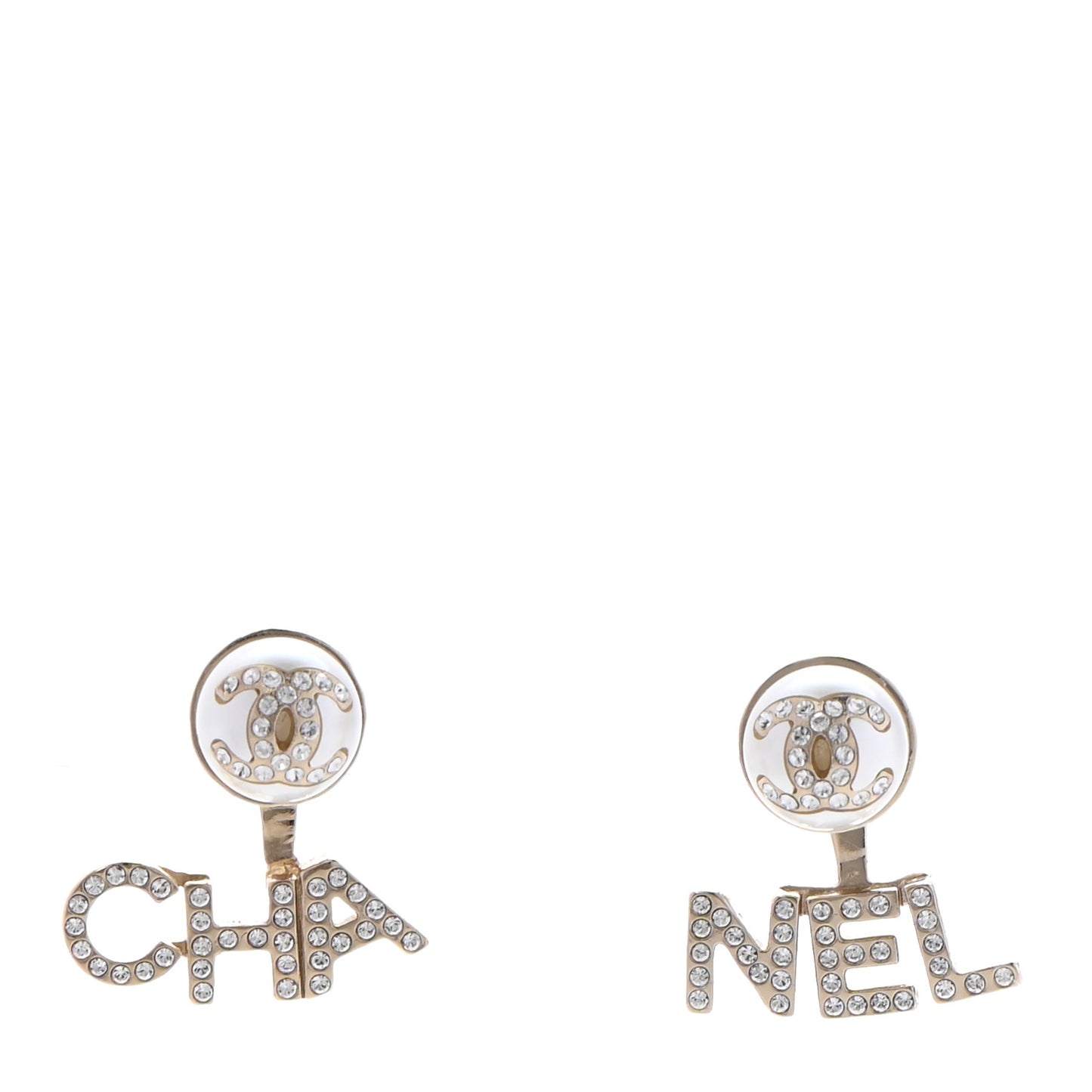 Pearl Crystal Logo Earrings Gold Pearly White