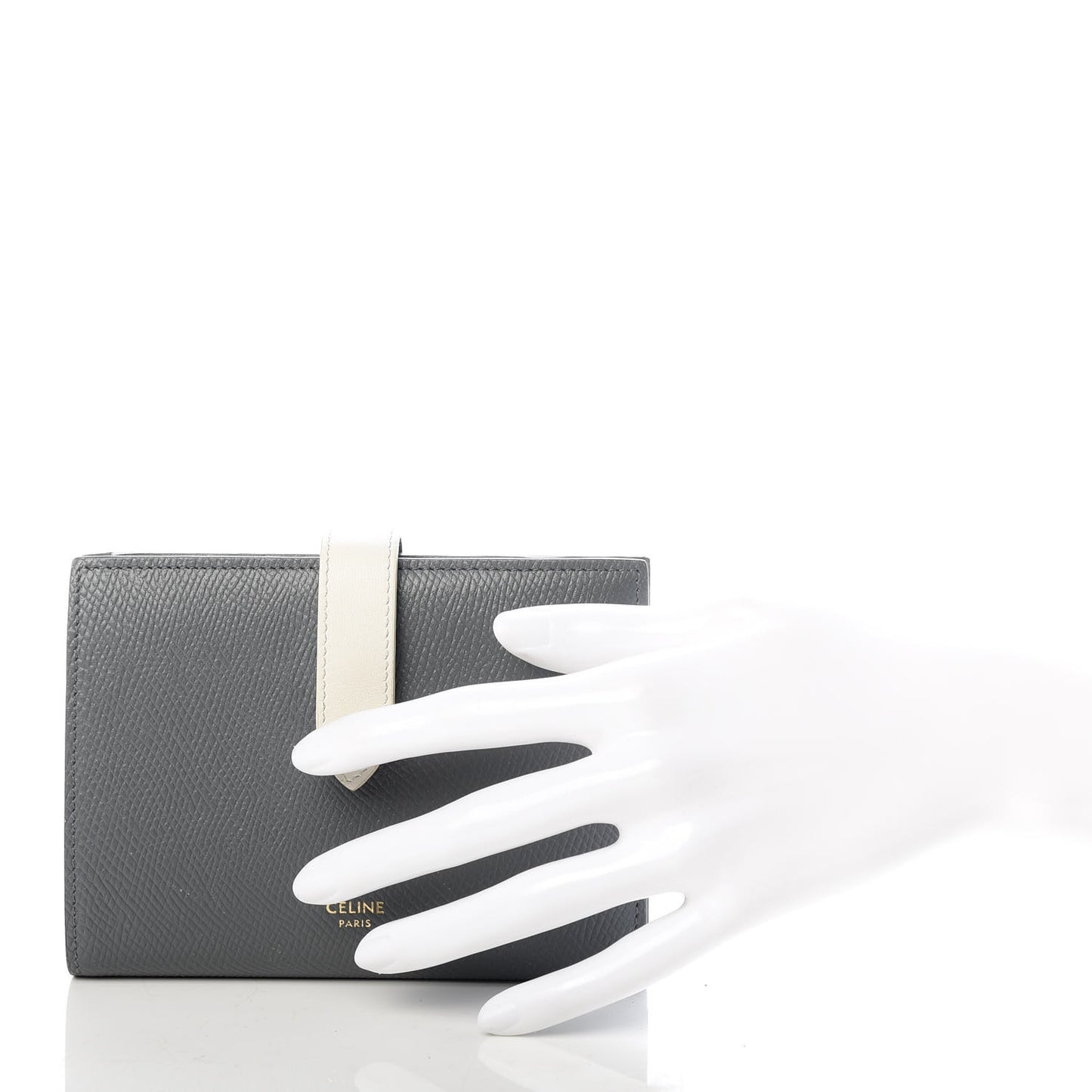 Grained Calfskin Medium Multifunction Strap Wallet Grey