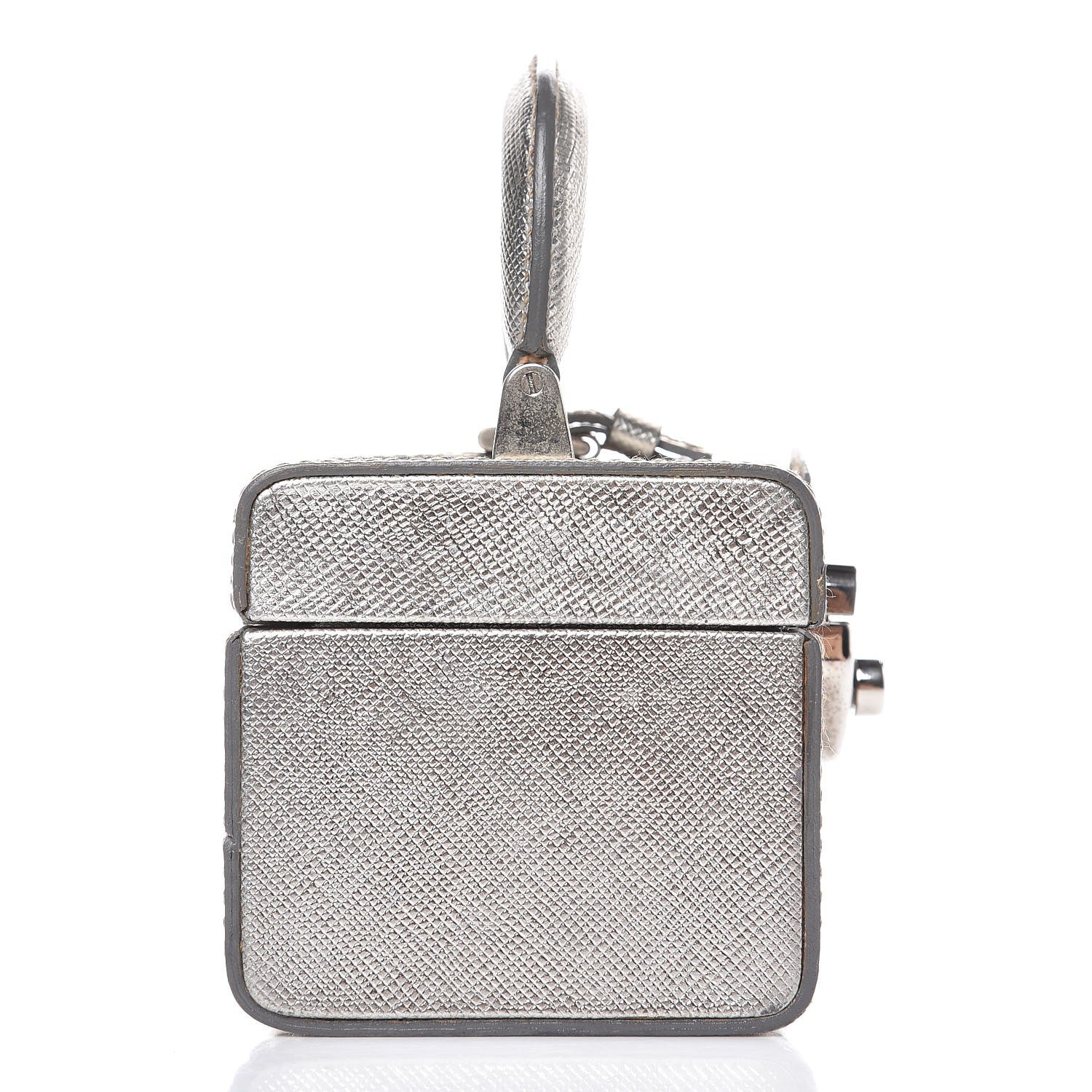 Prada Metallic Saffiano Mini Cosmetic Train Case Cromo 7 of 10