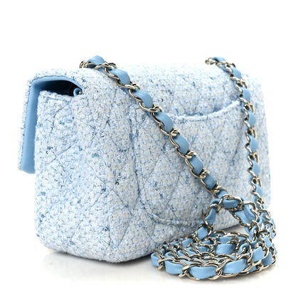 Chanel Tweed Quilted Mini Rectangular Flap Blue White Silver 3 of 12