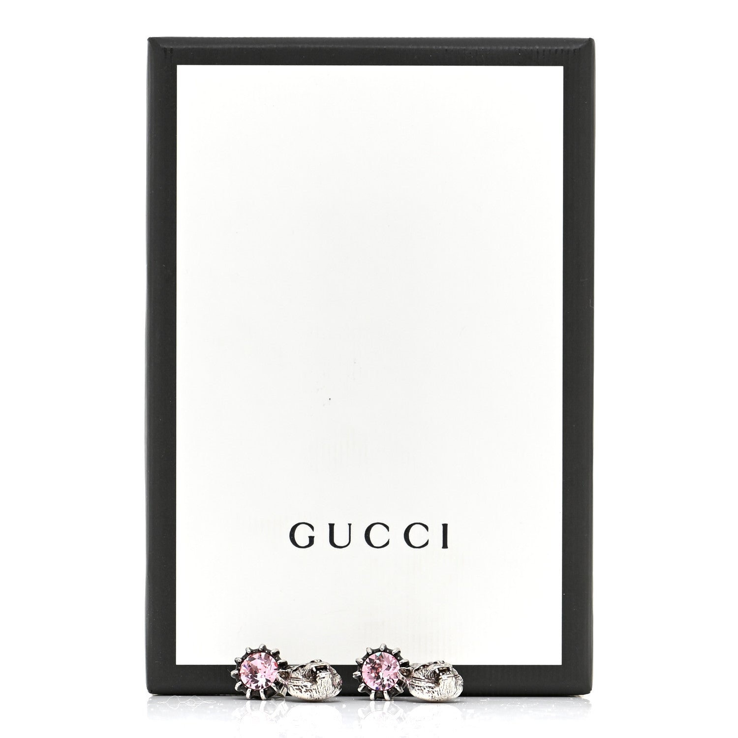 Gucci Metal Crystal Feline Earrings Aged Silver Pink 6 of 6