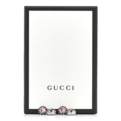 Gucci Metal Crystal Feline Earrings Aged Silver Pink 6 of 6