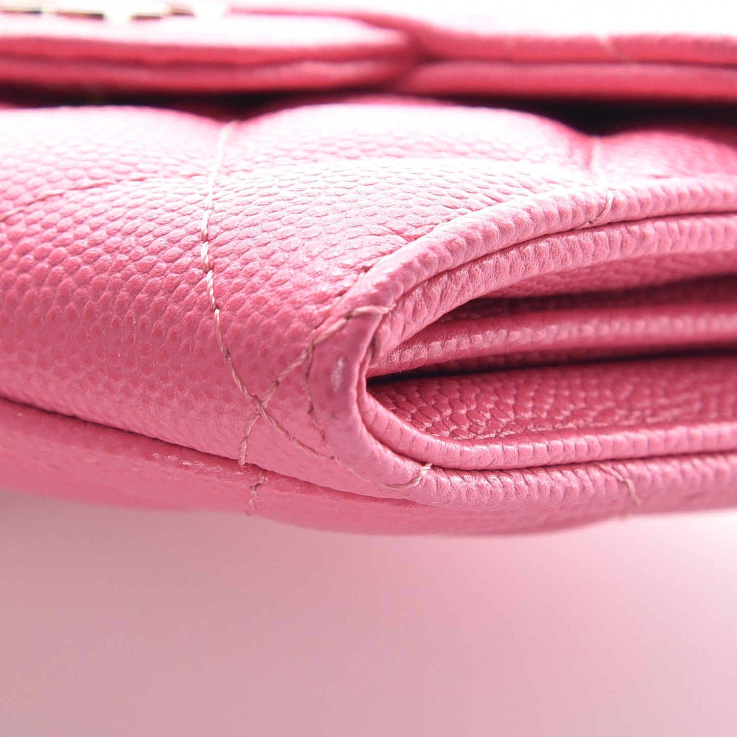 Caviar Quilted Flap Card Holder Wallet Pink