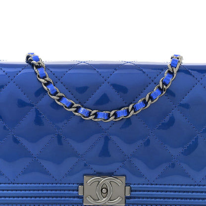 Chanel Metallic Patent Calfskin Quilted Boy Wallet on Chain WOC Blue 8 of 12