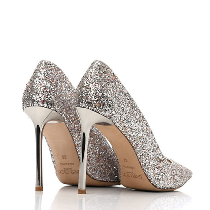 Jimmy Choo Coarse Glitter Degrade Romy 100 Pumps 38 Silver 3 of 4