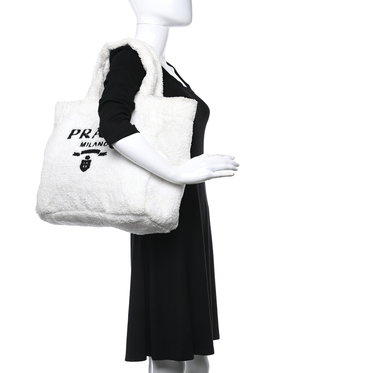 Terry Cloth Tote Bag White Black