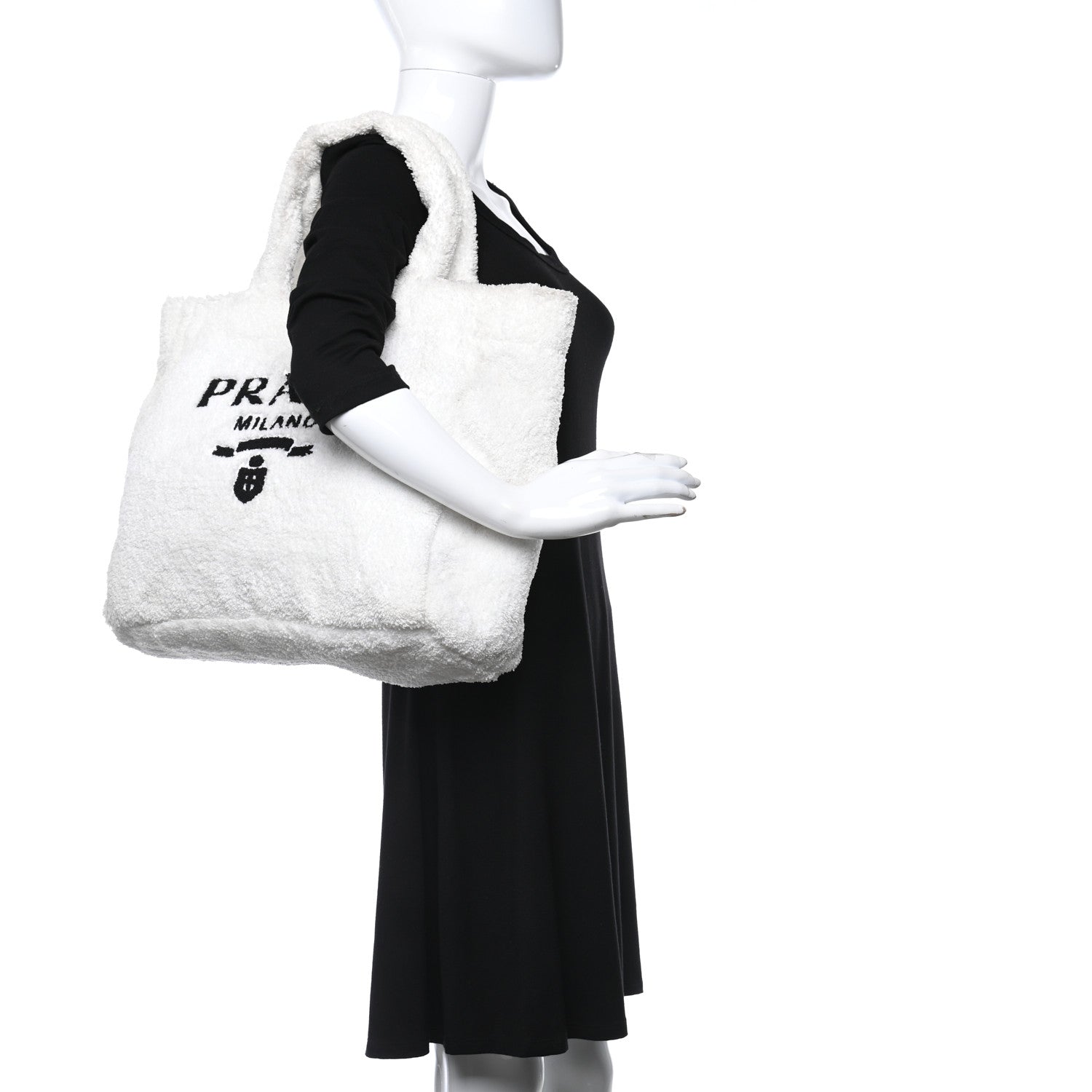 Prada Terry Cloth Tote Bag White Black 2 of 8