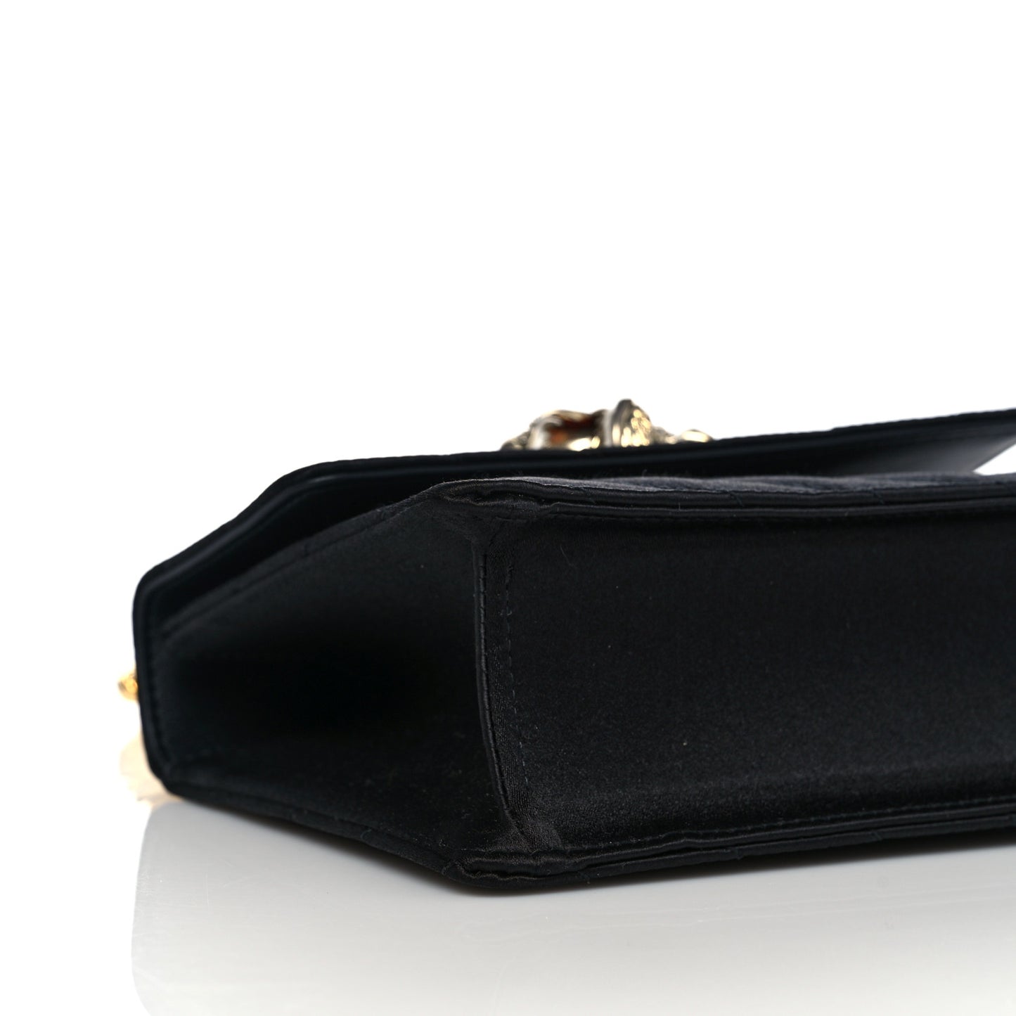 Satin Quilted Rajah Broadway Ring Top Handle Bag Black