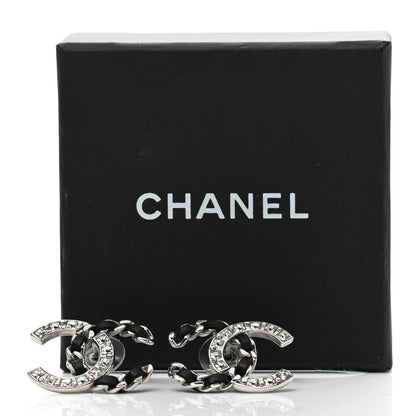 Chanel Crystal Baguette Lambskin Chain CC Vintage Allure Stud Earrings Black Silver 5 of 5
