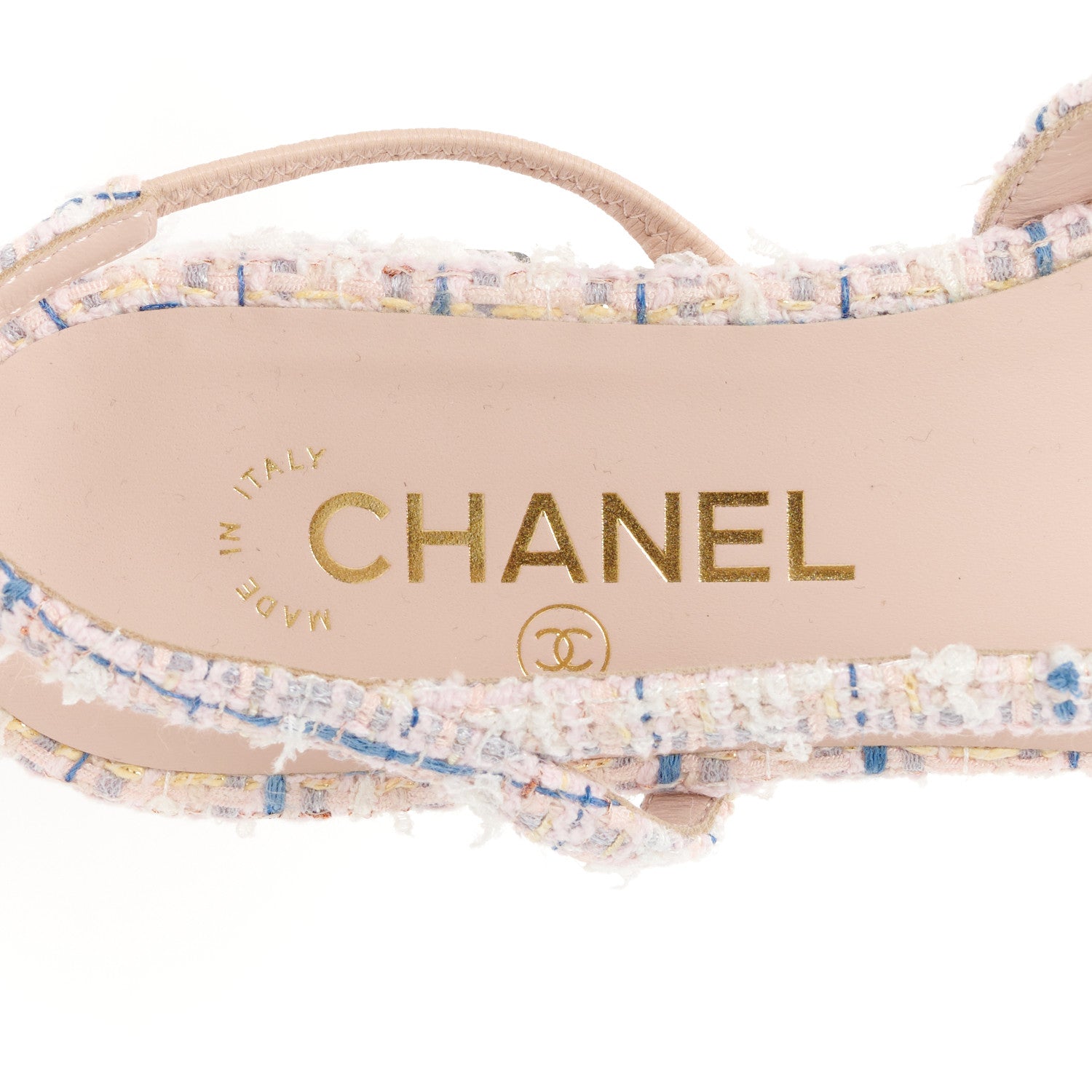 Chanel Tweed Grosgrain Cap Toe Slingback Flats 39 White Blue Pink