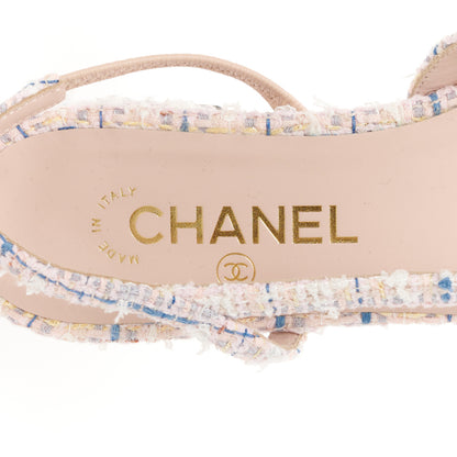 Chanel Tweed Grosgrain Cap Toe Slingback Flats 39 White Blue Pink 7 of 10