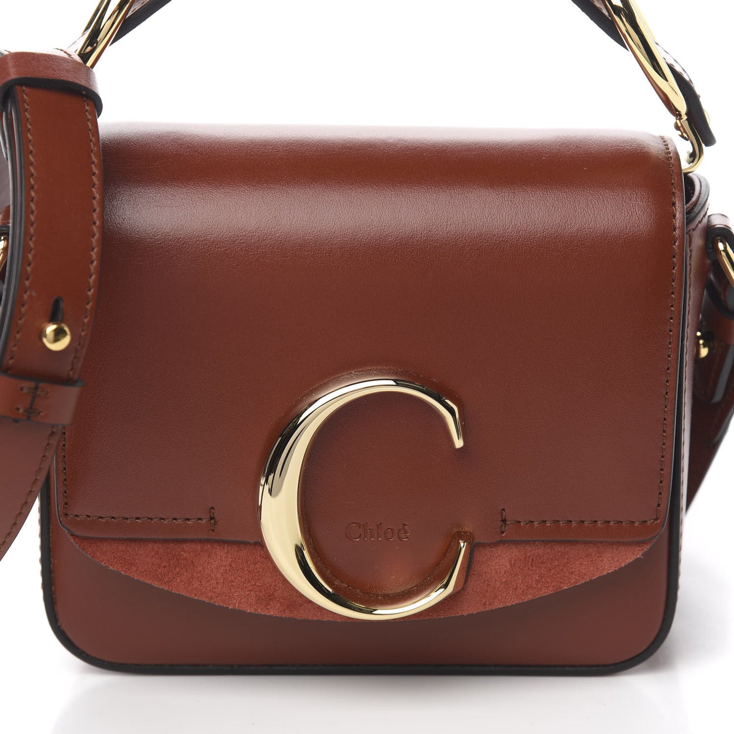Shiny Calfskin Suede Mini C Bag Sepia Brown