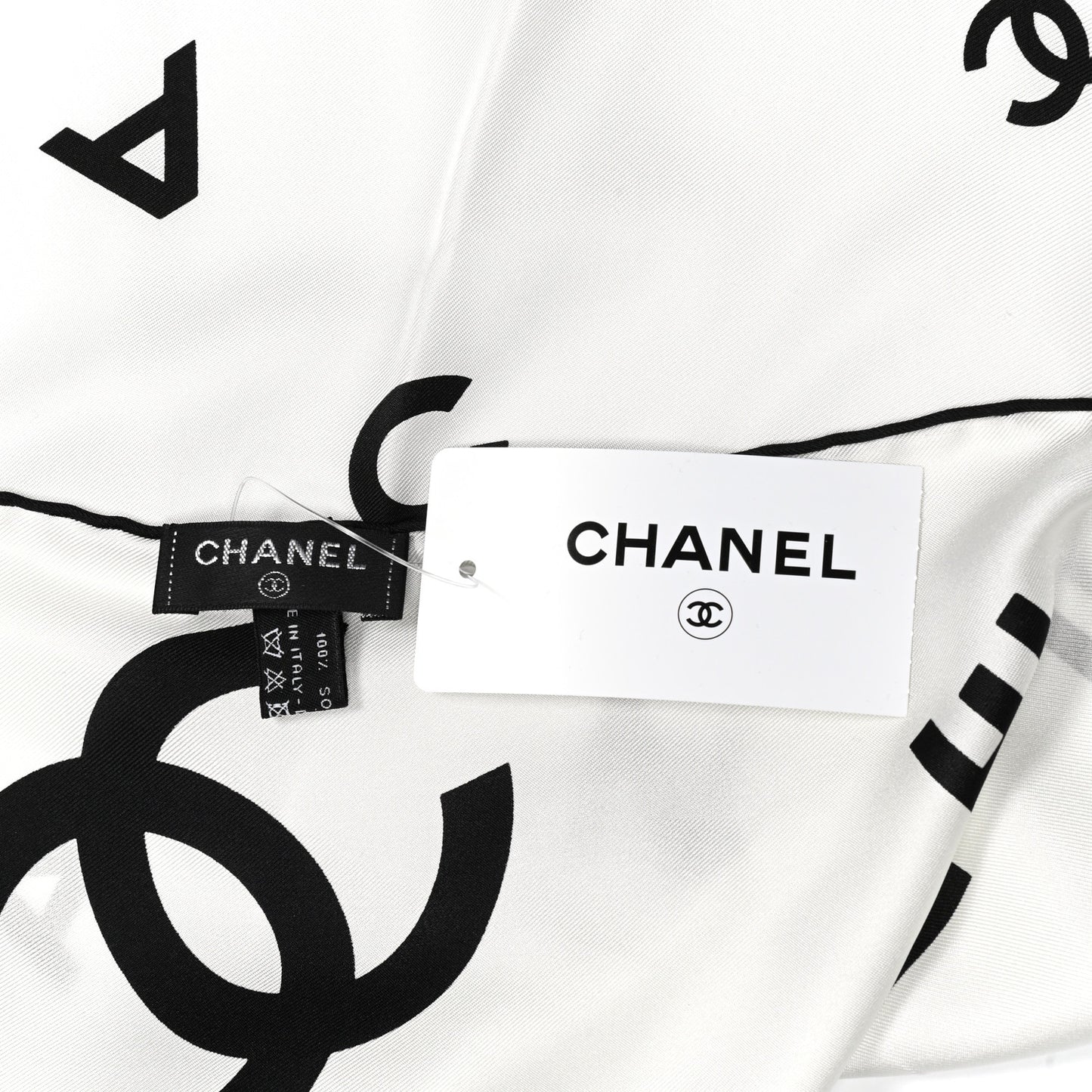 Silk CC Logo Scarf White Black White
