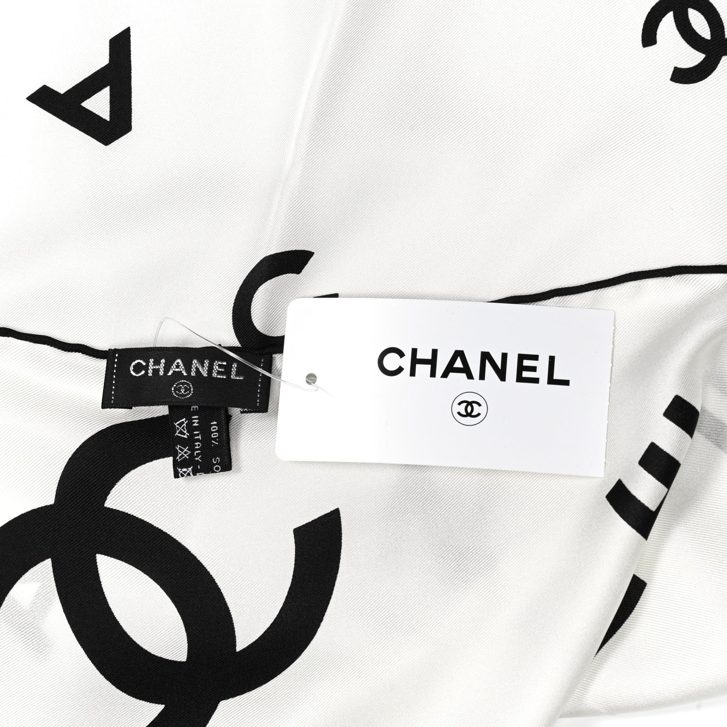 Chanel Silk CC Logo Scarf White Black White 3 of 3