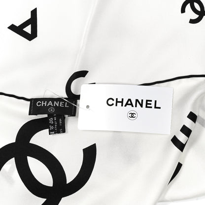 Chanel Silk CC Logo Scarf White Black White 3 of 3