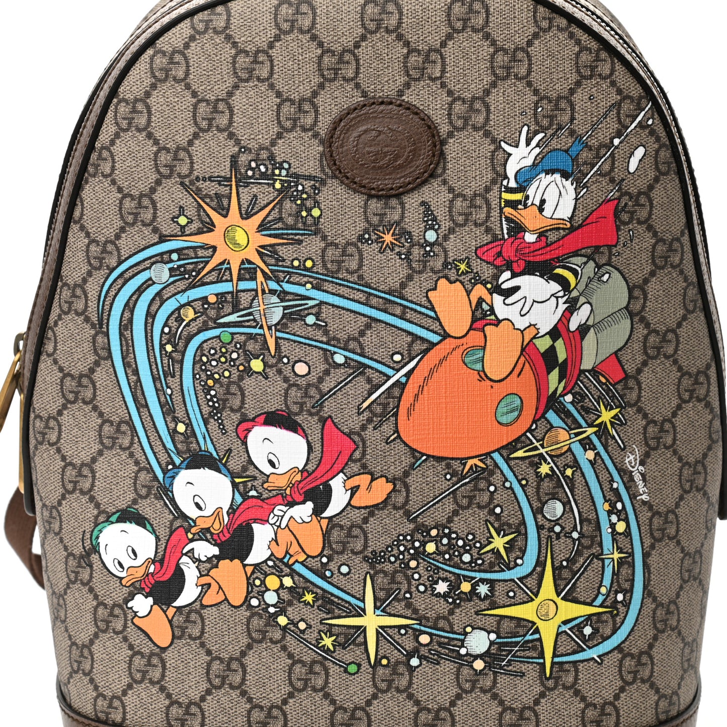 X DISNEY GG Supreme Monogram Donald Duck Small Interlocking G Dome Backpack Beige Multicolor New Acero