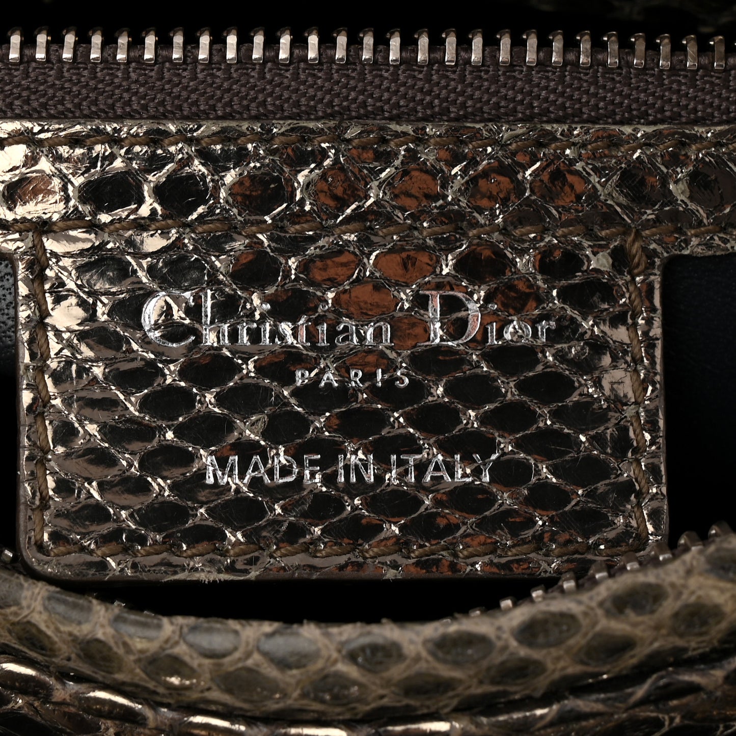 Metallic Snakeskin Medium Lady Dior Silver