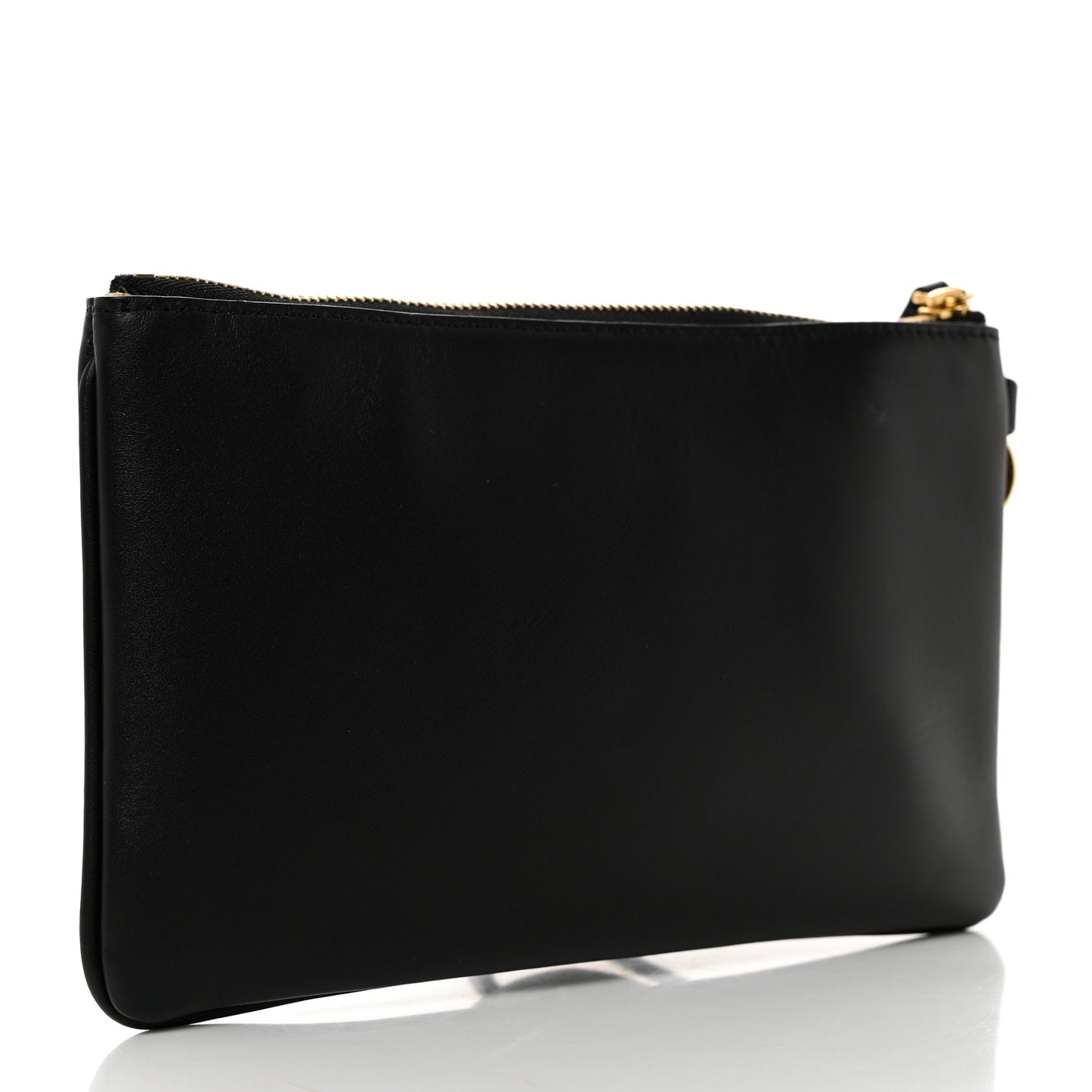 Calfskin Mode Travia Dual Wristlet Pouch Black