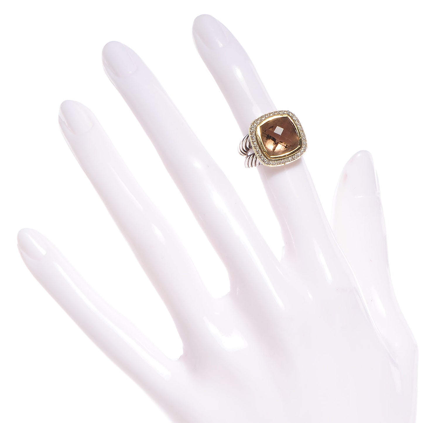 Sterling Silver 18K Yellow Gold Diamond Smoky Quartz 11mm Albion Ring 47 4