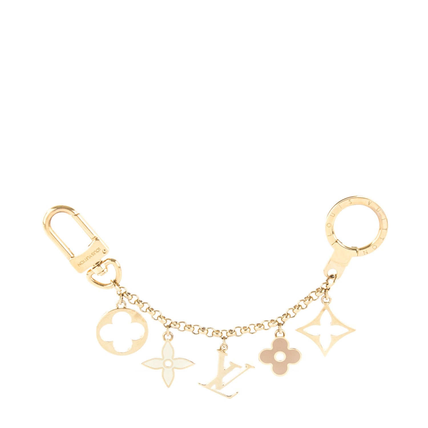 Louis Vuitton Brass Enamel Fleur De Monogram Bag Charm Chain Gold 1 of 4