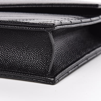 Saint Laurent Grain De Poudre Matelasse Chevron Monogram Envelope Chain Wallet Black 9 of 11