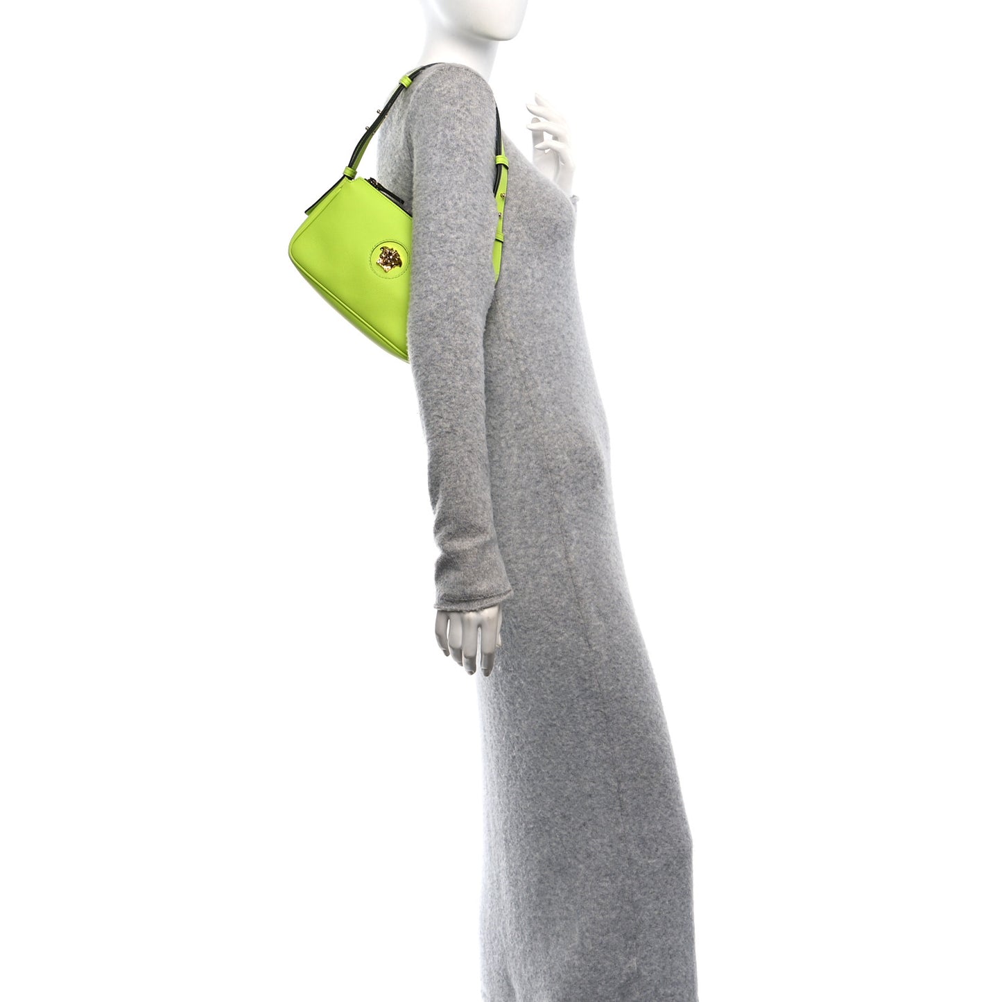 Grained Calfskin Medusa Shoulder Bag Lime