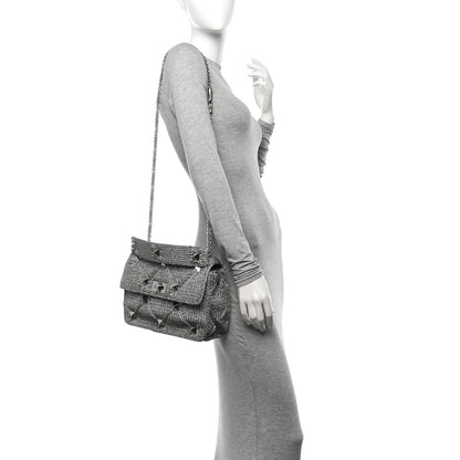 Valentino Garavani Metallic Lurex Knit Large Roman Stud Shoulder Bag Silver 2 of 11