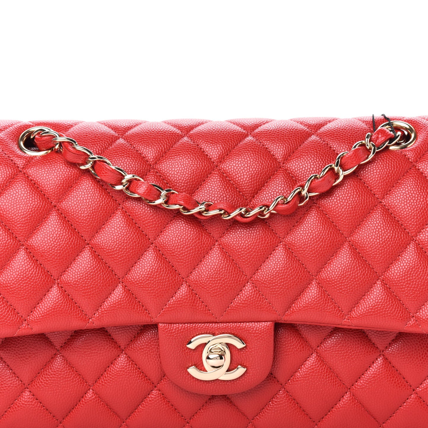 Caviar Quilted Medium Double Flap Red