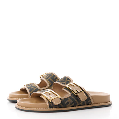 Fendi Fabric Jacquard Nappa FF Womens Fendi Feel Buckled Slide Sandals 35.5 Tobacco Black Miele Scuro 39 3 of 10