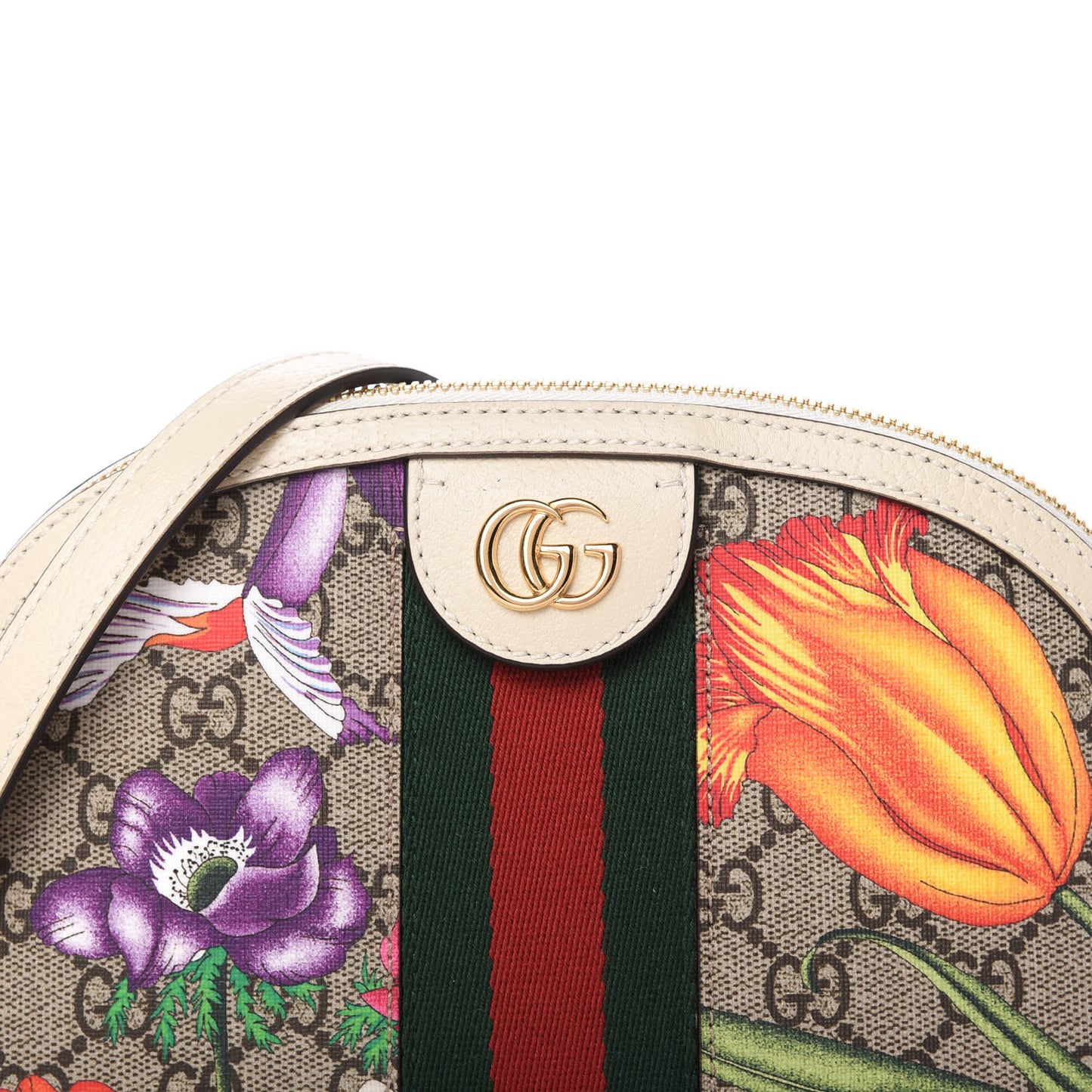 GG Supreme Monogram Flora Web GG Small Ophidia Dome Shoulder Bag White