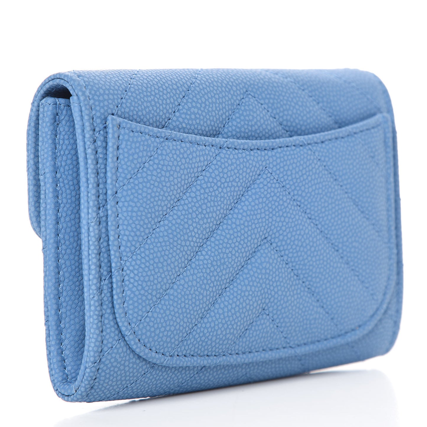 Caviar Chevron Quilted Card Holder Blue