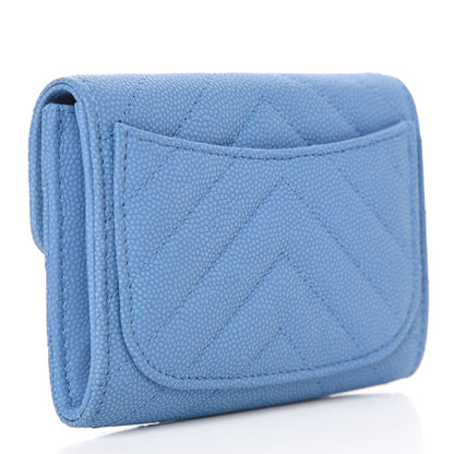 Chanel Caviar Chevron Quilted Card Holder Blue 3 of 9