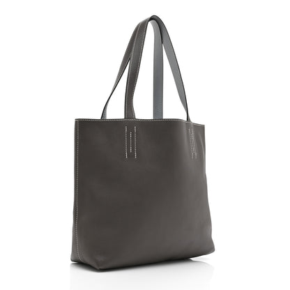 Hermes Taurillon Clemence Evercolor Double Sens 28 Reversible Tote  Etain Bleu Glacier 4 of 16