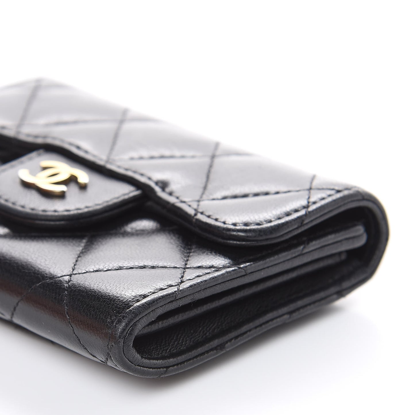 Lambskin Quilted Flap Card Holder Wallet Black